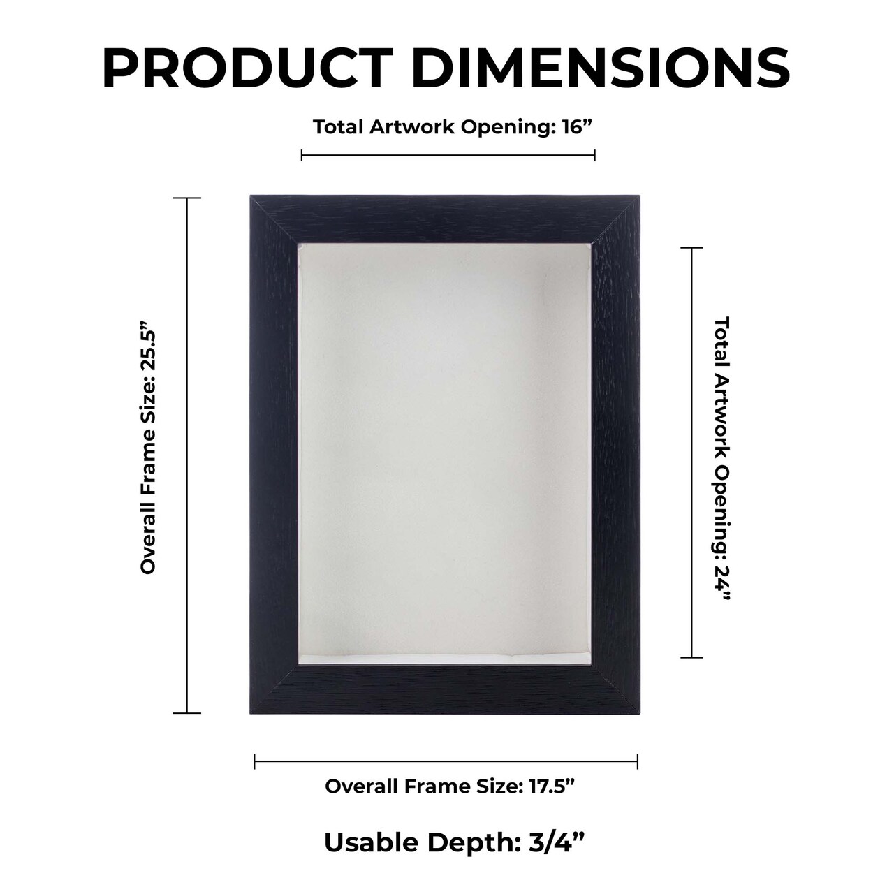 Black Wood Grain Shadow Box Frame with Acrylic Front - White Suede Backing, 30 Sizes